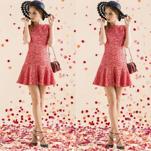 Alice + Olivia Dresses & Skirts - Alice + Olivia Red Perry Tweed Drop Waist Dress 6